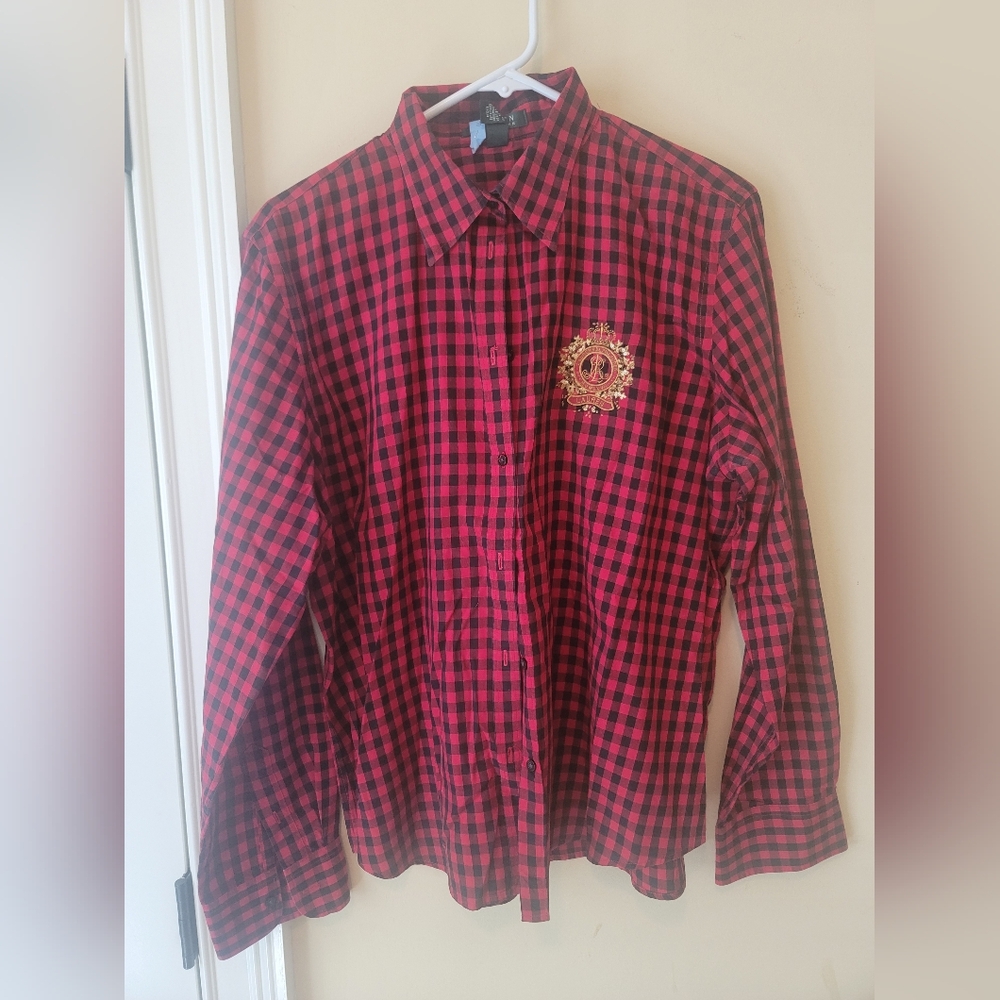 Lauren Ralph Lauren Red Black Buffalo Print Checkered Long Sleeve Top Shirt